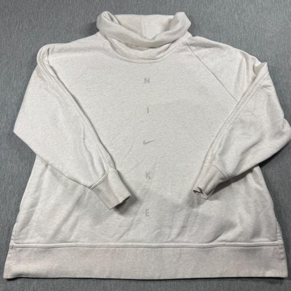 Nike Sweater Womens XL White Funnel Neck Fleece Pullover Standard Fit Casual Gym
